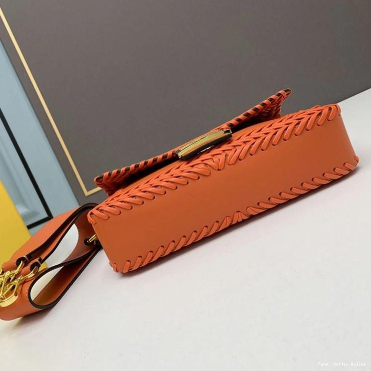 Cheap Bag Orange In Medium Leather Fendi Stitching Baguette 0711